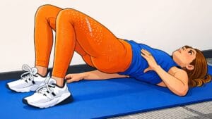 De glute bridge (het bruggetje) is een oefening die de gluteus maximus (de grote bilspier) traint. Bij slijtage van de knie is het ook effectief om de bilspieren te trainen, doe dus deze oefening.