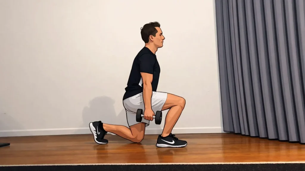 De lunge is een oefening die de quadriceps, de gluteus medius en de grote bilspieren (gluteus maximus) aanspreekt.