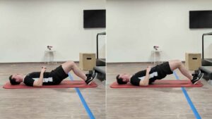 oefeningen knie artrose : Hamstring bridge oefening, deze oefening richt zich op de hamstrings..